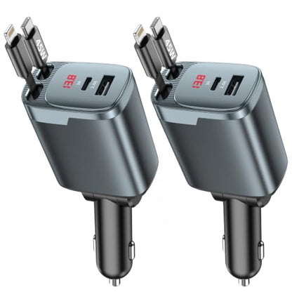 2 Pack 84W Retractable Car Charger, 4-in-1 Car Adapter USB C Fast Charging - size: 2 Pack