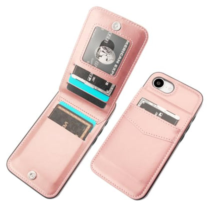 KIHUWEY for iPhone 17e/16e Wallet Case Card Holder Kickstand, Rose Gold | Credit Card Slots, PU Leather, Magnetic Clasp, Flip Heavy Duty Protection Cover for Men and Women - color: Rose Gold