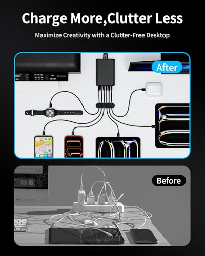 105W USB C Charger Block, 6-Port GaN Desktop Charger USB C Charging Station - color: Black, size: 105W