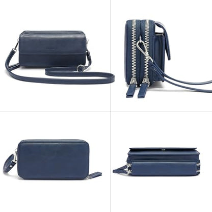 RFID Crossbody Wallet Wristlet Purse with Phone Pocket For Women Vegan Leather - color: B-navy Blue