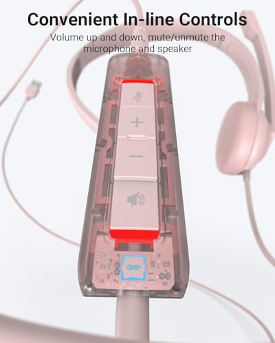 NUBWO HW02 USB Headset with Microphone Noise Cancelling & in-line Control - color: Pink, size: 1 pack