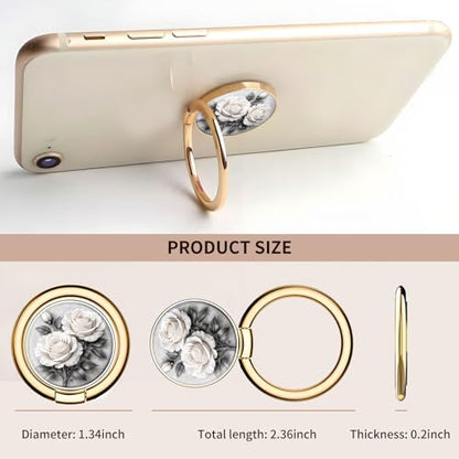 Cell Phone Ring Holder, Cute Metal Phone Grip Stand Finger Ring Kickstand, Flexible 360°Rotation Phone Tablet Case Accessories Compatible with Most Phones White Rose Floral - color: White Rose Floral