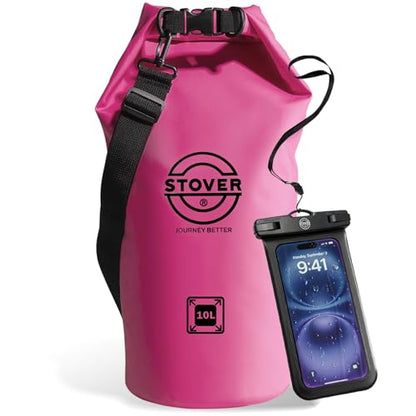 STOVER 5/10/25/30/40L Waterproof Dry Bag, Medium Lightweight Roll Top Dry Bag Backpack w/Waterproof Phone Case, Kayaking, Travel, Hiking, Fishing, Tubing, Camping, the Beach, Men/Women (Pink) - color: 5/10l Pink, size: 10L