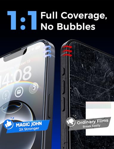 MAGIC JOHN 2 Pack for iPhone 16e Glass Screen Protector Easy Installation | 6.1 inch, Auto Dust-Elimination, Bubble Free, HD Clear，9H tempered glass, Case Friendly, Anti-Shockproof - size: iPhone 16e 6.1inch