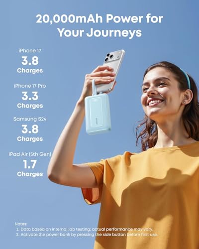Anker Power Bank,20,000mAh 45W Portable Charger,Dual Built-in USB-C Cables - color: White, size: Built-in C cable*2