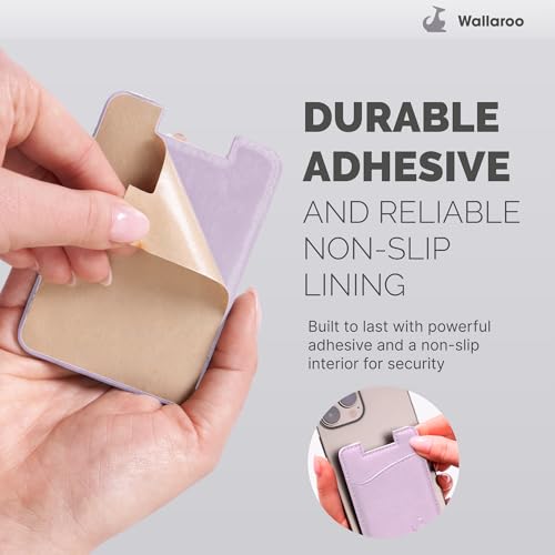 Wallaroo Premium Leather Cell Phone Wallet Stick On - Android and iPhone Wallet and Card Holder for Women and Men - Durable with Non-Slip Lining Secures Up to 3 Cards - color: Lavender Pink