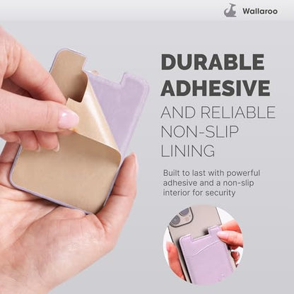 Wallaroo Premium Leather Cell Phone Wallet Stick On - Android and iPhone Wallet and Card Holder for Women and Men - Durable with Non-Slip Lining Secures Up to 3 Cards - color: Lavender Pink