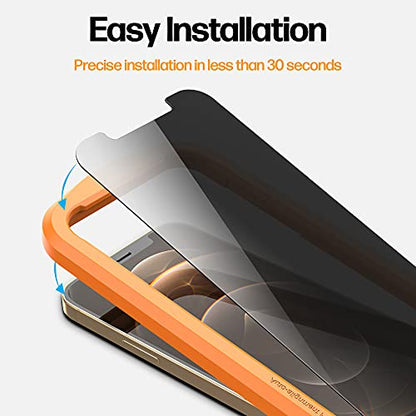 Power Theory Designed for iPhone 12 Pro Max Privacy Screen Protector Tempered Glass Anti Spy protection [9H Hardness], Easy Install Kit, 99% HD Bubble Free Case Friendly, Anti-Scratch, 2 Pack - size: iPhone 12 Pro Max [2-Pack]