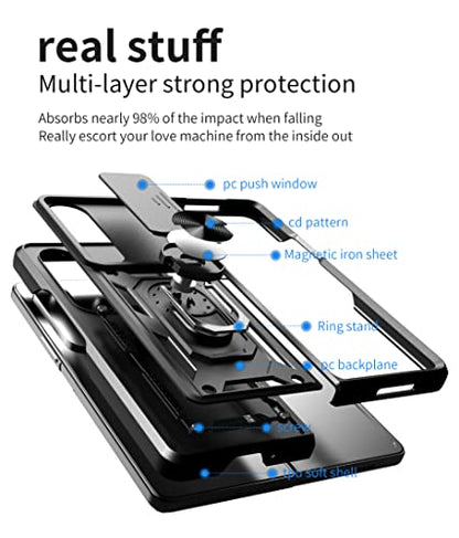 RKINC Case for Samsung Galaxy Z Fold 4 Case with Slide Camera Cover & Rotated Ring Kickstand Military Grade Shockproof with Magnetic Car Mount Holder Cover, Black - color: Black, size: Samsung Z Fold 4