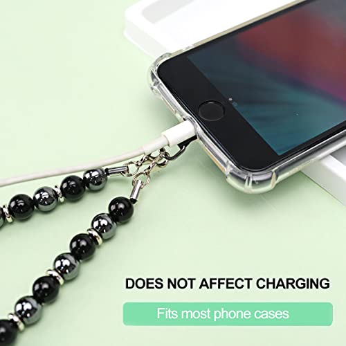 VICHUNHO Marble Beaded Phone Wrist Strap - color: Obsidian Black