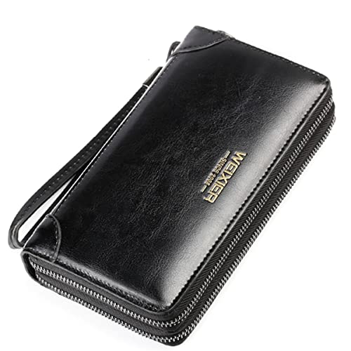 Large Wallet Clutch Long Leather Phone Purse Business Hand Clutch Bag Card Holder Travel Wallet for Men Women Father Husband - color: Double-Black