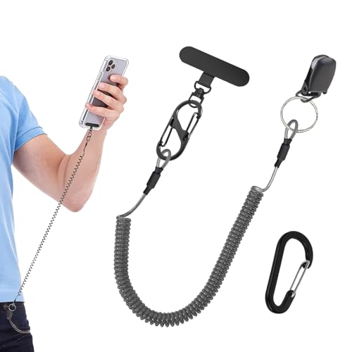 Prime Comfort Phone Tether with Carabiner Clip and 360° Tether Tab, Cell Phone Tether Lanyard with Retractable Keychain - color: Black