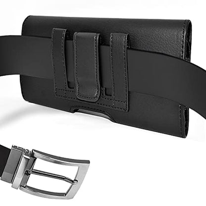 Mobi7e Premium Leather Phone Pouch Holster Large Size Compatible with Moto G Stylus, Moto G 5G, G Power, G Play, G Pure – Belt Clip Case with Loops for Smartphones with Thick Cases