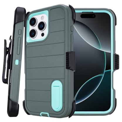 for iPhone 16 Pro Phone Case with Belt Clip 3 Layers of Sturdy | Holster Military Grade Shockproof ProProtective Cases Heavy Duty Phone Cases iPhone 16 Pro Case 6.3 Inch (Dark Green) - color: Dark Green