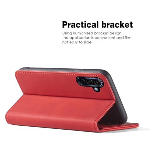 Asuwish Flip Wallet Phone Case for Samsung Galaxy A17 5G with Tempered Glass Screen Protector Magnetic Closure Folio Cover Credit Card Holder Slot Stand Cell Accessories A 17 17A 4G Women Men Red - color: Red