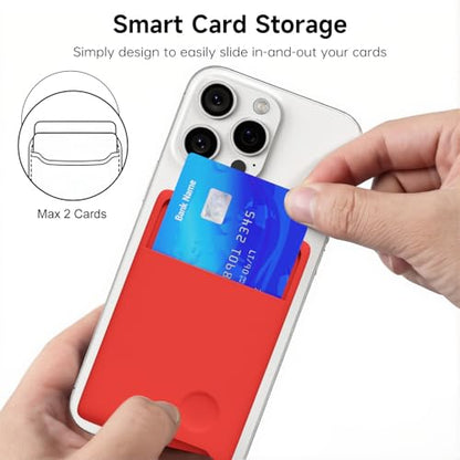 oakxco Phone Wallet Stick On, Secure Phone Card Holder Silicone, Adhesive Pocket Sleeve ID Credit Card, Slim Thin Card Case for Men Women Cute, Compatible with Apple iPhone Samsung Pixel, Red - color: Red