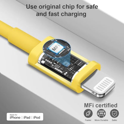 iPhone Charger Fast Charging 10FT 20W USB C Charger Block Super Fast Charger Cable Compatible with iPhone14/14 Pro Max/13/13Pro/12/12 Pro/11,iPad(Yellow - color: Yellow, size: 10FT