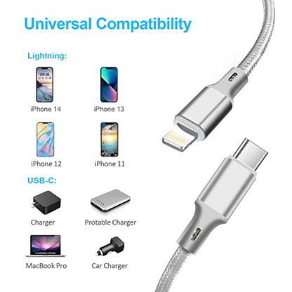 USB C to Lightning Cable, 5 Pack iPhone Charger PD Fast Charging Cord（Gray） - color: Gray, style: USB-C to L