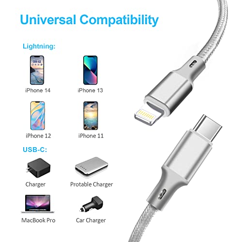 USB C to Lightning Cable, 5 Pack iPhone Charger PD Fast Charging Cord（Gray） - color: Gray, style: USB-C to L
