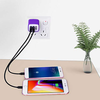 3 Port USB Wall Charger - Multi-Port USB Plug, 5V 3.1A Compatible with iPhone 14/13/12/11/Xs/XR/8/7/6S, Samsung Galaxy S23/S22/S21/A14/A13/Note 20, LG V20/V30/V35 THINQ Q7 - color: Purple