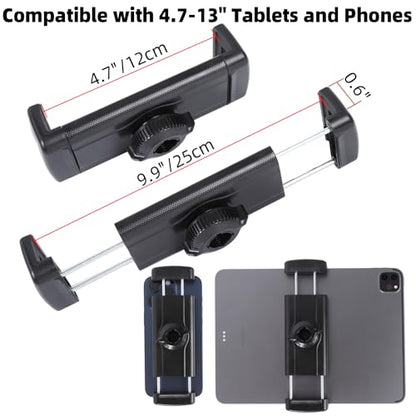 Tablet Holder for Microphone Stand/Treadmill/Spin Bike/Stroller/Golf Cart/Handlebar/Stationary Bike, Phone iPad Holder Mount for iPad Pro 12.9, Galaxy Tabs, iPhone(4.7-13”)