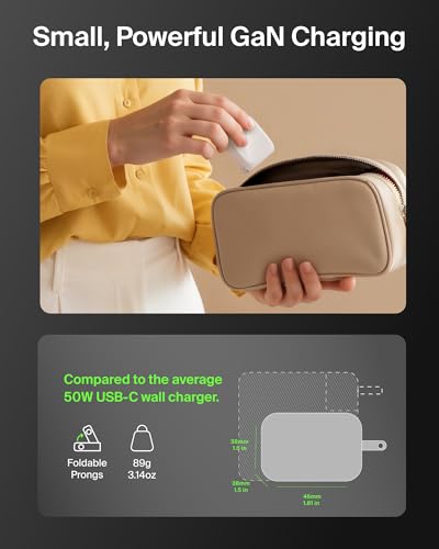 Belkin 50W Dual GaN USB C Charger Block, Fast Charging for Travel - style: Single Pack
