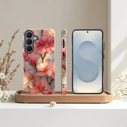 Compatible with Samsung Galaxy S26 Plus Case,Glossy Case All-Round Protection Shockproof Anti-Scratches TPU Cover,Cases for Man Woman-Blossoms Pink Flower Stained Glass - color: Blossoms Pink Flower Stained Glass, size: Galaxy S26 Plus