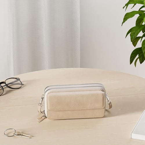 RFID Crossbody Wallet Wristlet Purse with Phone Pocket For Women Vegan Leather - color: Beige
