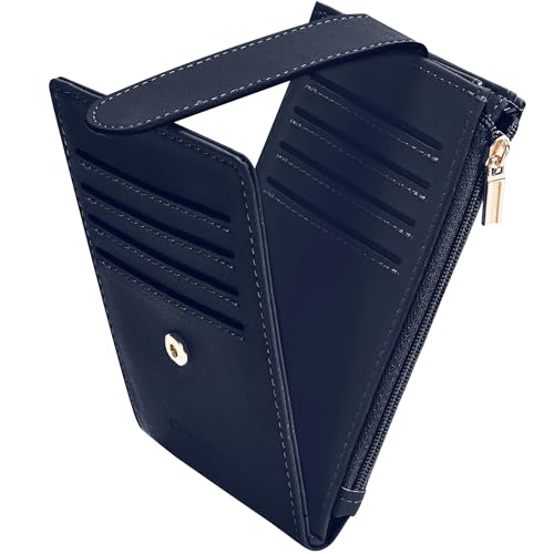 Chelmon Women's RFID Slim Card Holder Wallet | Thin Bifold Multi Card Case with Zipper Coin Pocket Purse for Women(Navy Blue) - color: Navy Blue