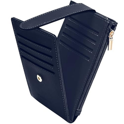 Chelmon Women's RFID Slim Card Holder Wallet | Thin Bifold Multi Card Case with Zipper Coin Pocket Purse for Women(Navy Blue) - color: Navy Blue