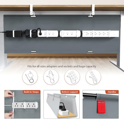 Univivi No Drill Under Desk Cable Management Tray, 48 inch Cable Management - color: Grey, size: 48"L x 5.5"W