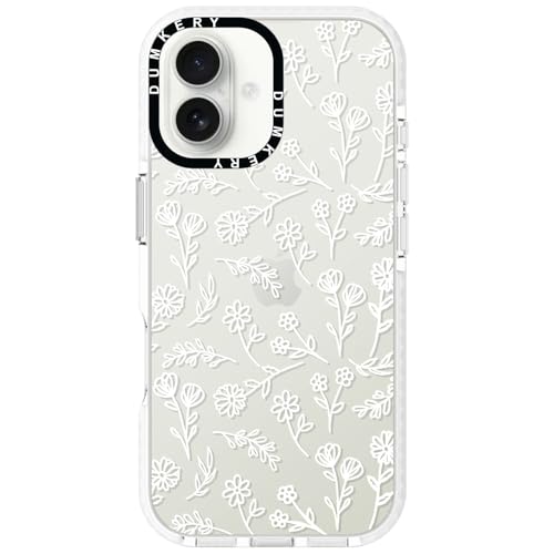 Dumkery Cute White Flowers Phone Case Compatible with iPhone 16 Plus, Floral Aesthetic Pattern, Soft TPU Heavy Duty Protection Shockproof Clear Bumper Cases Cover for Girls Women - size: iPhone 16 Plus