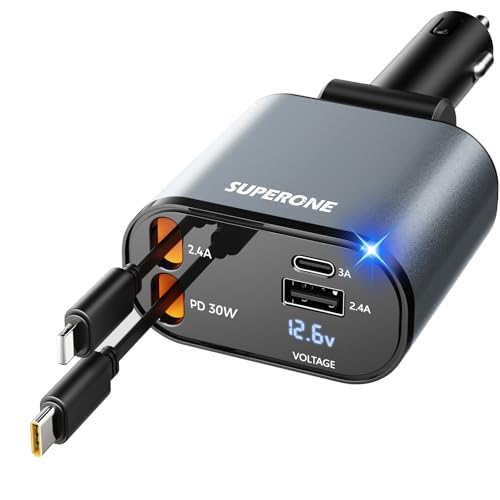 [Upgraded] SUPERONE Retractable Car Charger 4 in 1 Fast Car Phone Charger - color: Gray