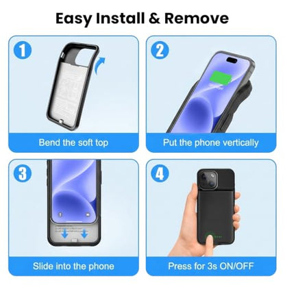 BOPPS Battery Case for iPhone 15/15 Pro, [2026 Upgraded] Slim 8500mAh Portable Protective Chargier Case with Carplay Compatible for iPhone 15，15 Pro Charging Case，Black - size: iPhone 15/15 Pro