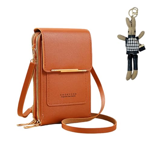 Women's Touch Screen Mobile Phone Messenger Bag, Waterproof Leather Touch Screen Crossbody Phone Purse - color: Brown
