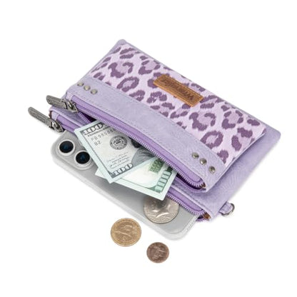 Montana West X Wrangler Wallets for Women Ladies Female Large Card Cases & Money Organizers Double Zipper Wristlet Western Cash Wallet with Rfid Lining with Wrist Strap - color: Purple