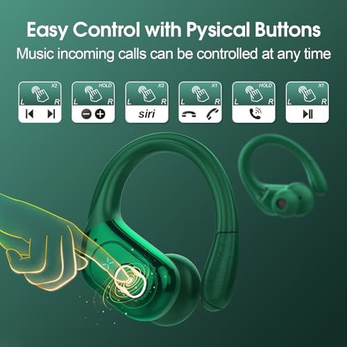 Aptkdoe Wireless Earbuds 75H Bluetooth 5.4 Sport Headphones with Earhooks - color: Dark Green