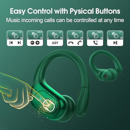 Aptkdoe Wireless Earbuds 75H Bluetooth 5.4 Sport Headphones with Earhooks - color: Dark Green