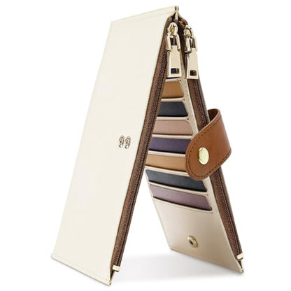 Travelambo RFID Wallet Women Large Size Bifold Multi Card Wallet Case with Zipper Pocke Credit Card Holder for Women - color: Beige & Brown
