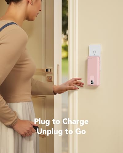 charmast 20000mAh Portable Charger with Built-in Cables and AC Wall Plug - color: dustpink