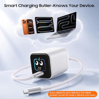 Smart Charging Butler–45W GaN Display Fast Charger with 5ft C-to-C Cable - color: White, size: 5FT