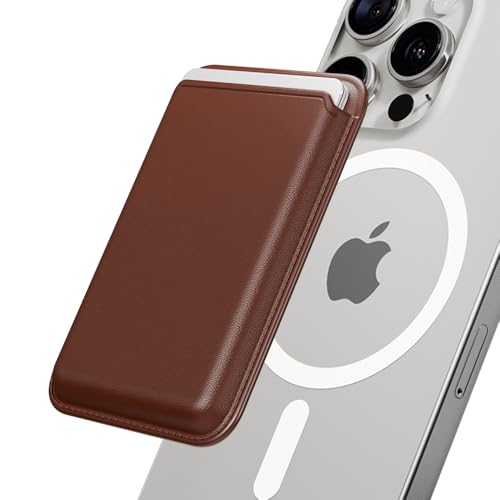 Sinjimoru Magnetic Card Wallet for MagSafe, Vegan Leather, Brown - color: Brown