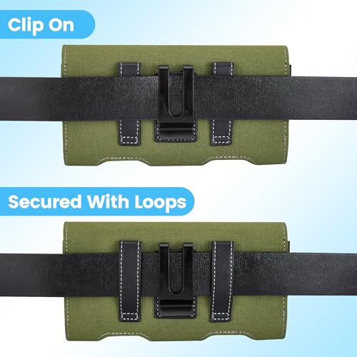 Mopaclle Nylon Phone Holster with Heavy Duty Metal Belt Clip and Card Holder, Compatible with iPhone 17/16/15/14/13/12 Pro and Samsung Galaxy S26/S25/S24/S23/S22/S21/S20 - Green - color: Nylon-Army green, size: M(6.0x3.2x0.6)