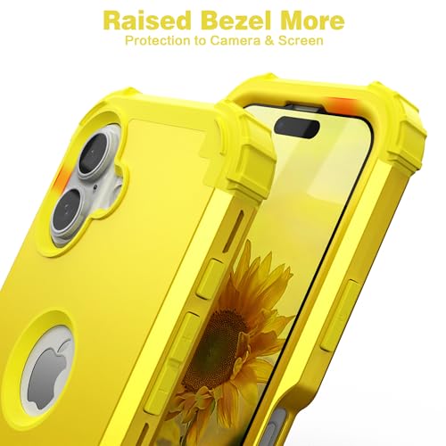 IDweel for iPhone 17 Case with Screen Protector, 3 in 1 Shockproof Slim Fit Hybrid Heavy Duty Hard PC Cover Soft Silicone Bumper Full Body Anti-Fingerprint Case, Yellow - color: Yellow