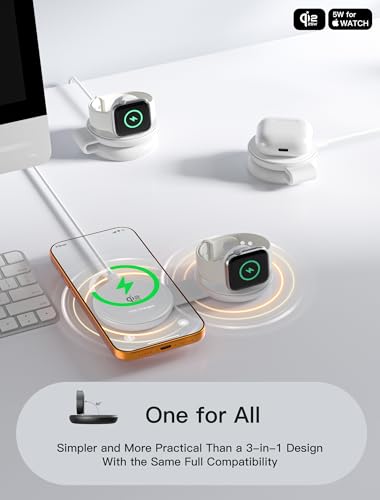 2 in 1 Magnetic Wireless Charger, Qi2 25W Fast Charging Pad for MagSafe - color: White