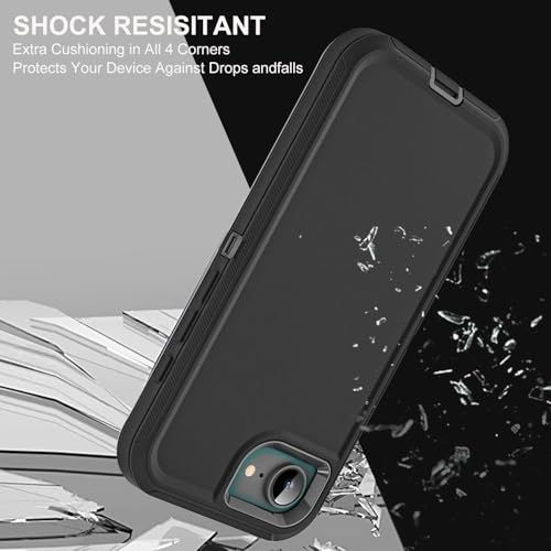 YKHJKLEC for iPhone 16e Case, Military Grade 3 in 1 Heavy Duty Shockproof/Drop Proof/Dust Proof Case with 2Pcs Tempered Glass Screen Protector (Black/Black) - color: Black/Black