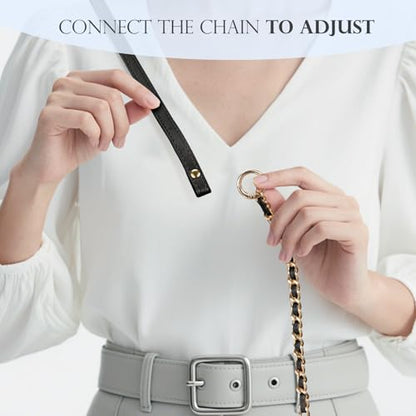 TiMOVO 2-in-1 Phone Lanyard Crossbody, Adjustable Phone Strap for Most Smartphones, PU Strap Combo with Metal Chain for Women - color: Black