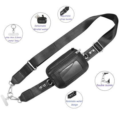 Clip and Go strap for phone with Leather Wallet crossbody phone - color: Black