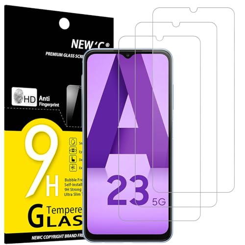 NEW'C 3 Pack Designed for Samsung Galaxy A23 4G, Samsung Galaxy A23 5G Screen Protector Tempered Glass, Case Friendly Scratch Resistant,Bubble-Free, Ultra Resistant - size: A23 6.6 inches