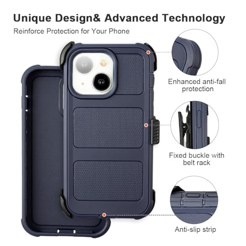 for Defender Case iPhone 13 Phone Case with Belt Clip Heavy Duty Navy Blue | Protective iPhone13 Cases Kickstand Rugged with 2 Layers of Sturdy, Shockproof Phone Cover for iPhone 13 Case Black 6.1 inch - color: Navy Blue
